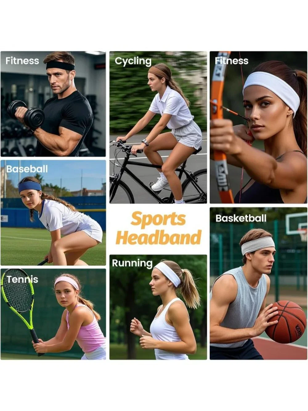 Women Elastic 6 Pack Headbands Stretchy Sports Sweatbands Non Slip Hair Bands